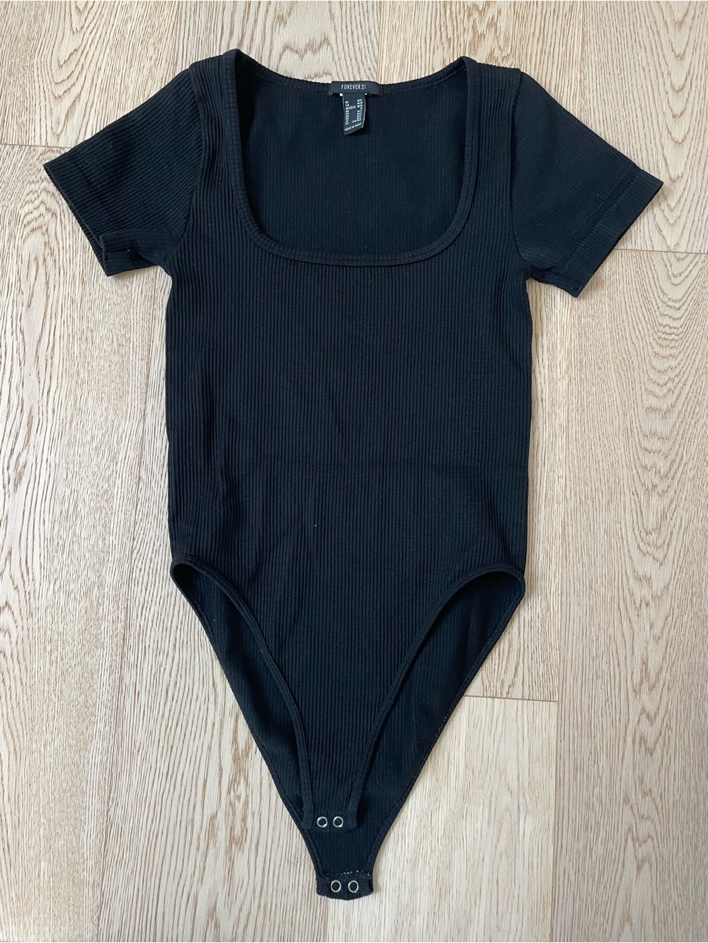 Forever 21 Black Ribbed Short-Sleeve Bodysuit